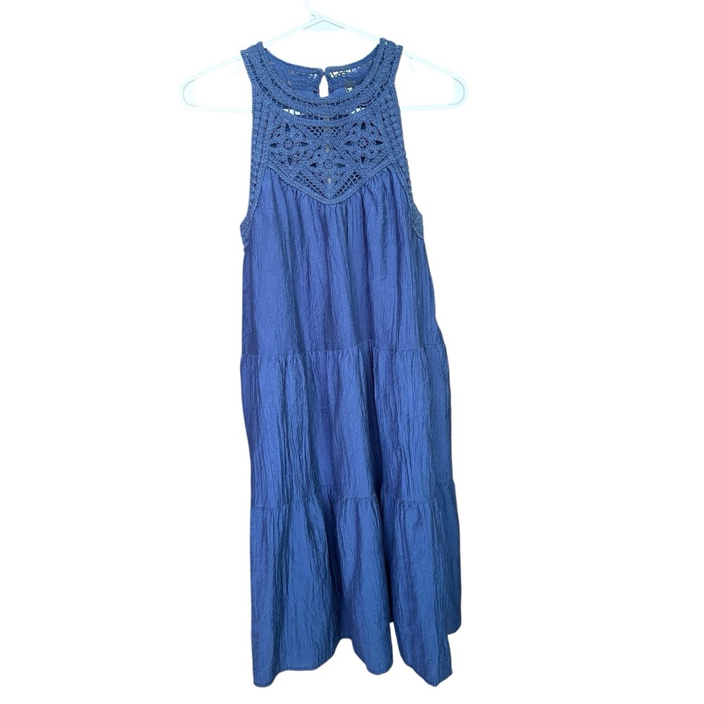 BTFBM Womens Dress Medium Crochet Tiered Midi‎ Flowy Relaxed Boho Beachy Coastal
